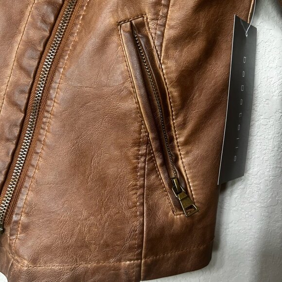 NWT Bagatelle Women’s Brown Faux Leather Drape Moto Biker Jacket - Picture 7 of 16